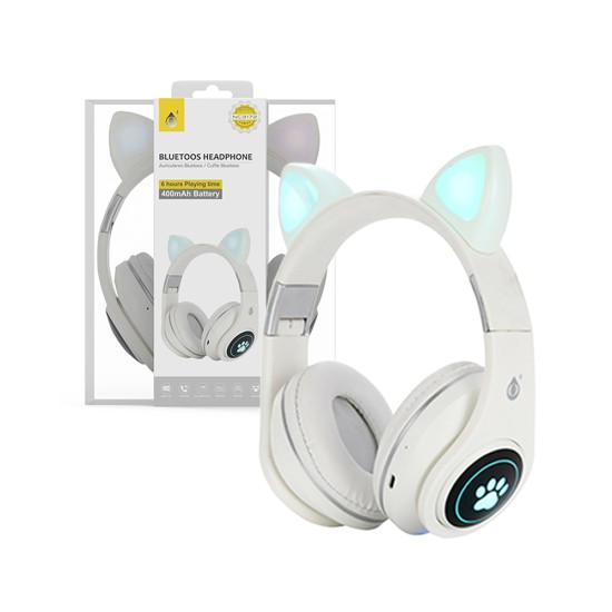 Oneplus Cat Ears Wireless Headphones NC3172 with LED Luminous and Microphone BTS/FM/TF(32GB)/Audio 400mAh White